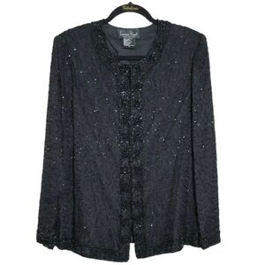 Vintage Laurence Kazar Silk Beaded Medium Jacket Formal Cocktail Long Sleeve